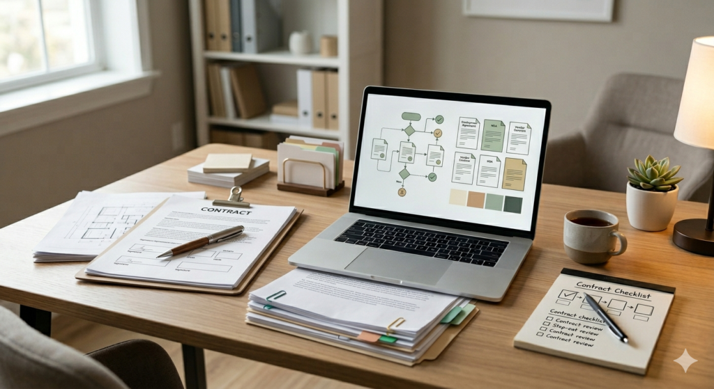 法人契約の手続きを進めているビジネスシーン