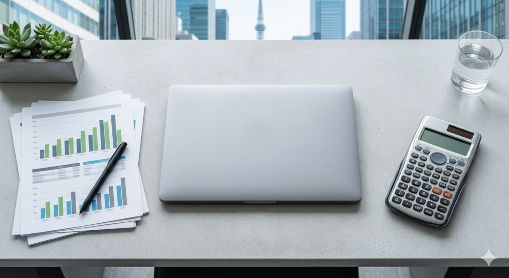 法人で住居コストを比較検討しているデスクイメージ