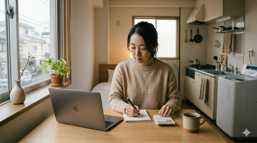 宿泊費用を比較して計算しているイメージ