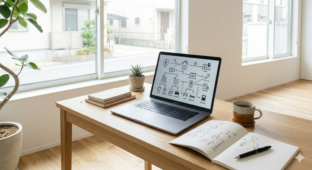 単身赴任の住居選択を比較検討するイメージ