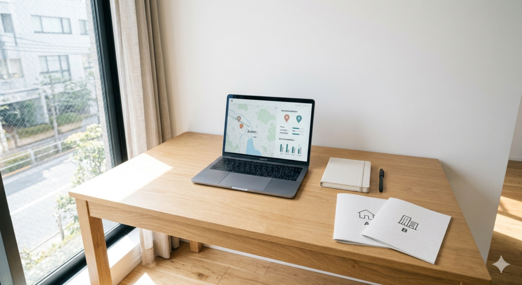 マンスリーマンションとホテルを比較検討する出張者のデスク環境