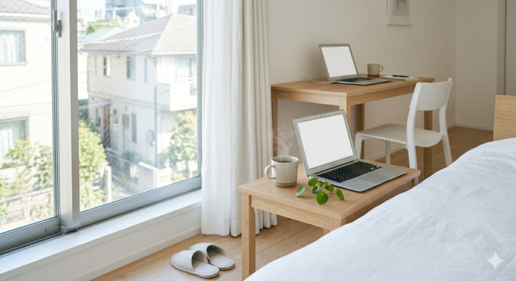 名古屋のマンスリーマンションで落ち着いた朝を過ごす生活イメージ