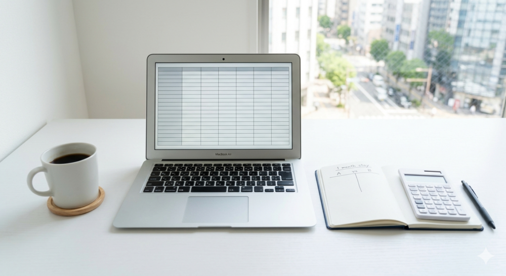 名古屋でマンスリーマンションとホテルの費用を比較するイメージ