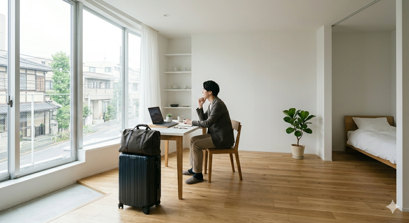 単身赴任で住まい選びを検討している落ち着いた室内イメージ