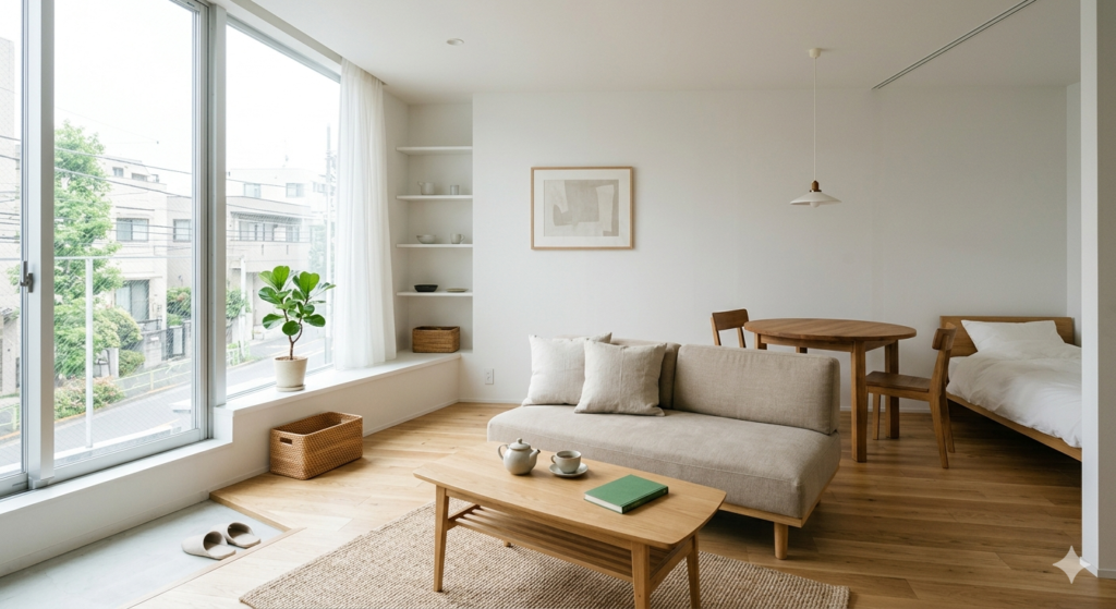 名古屋で仮住まい生活を送る落ち着いた室内イメージ