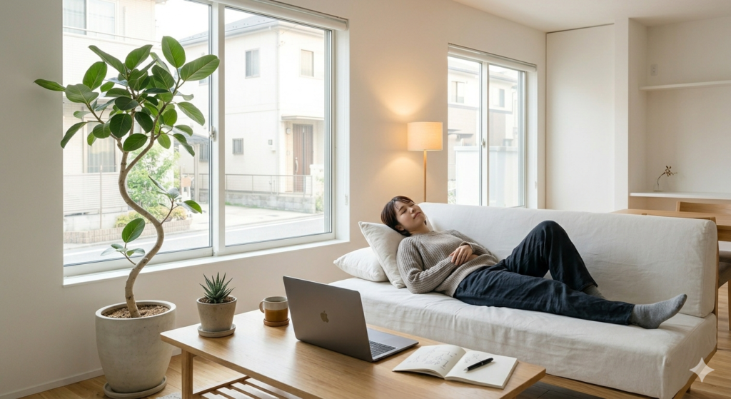 単身赴任での生活を振り返る落ち着いた室内イメージ