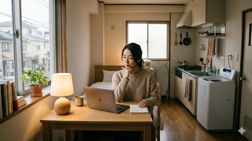 宿泊方法を比較して悩んでいる様子