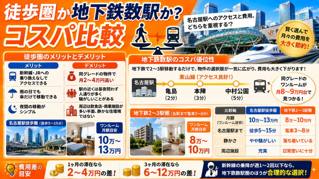 徒歩圏か地下鉄数駅か?コスパ比較