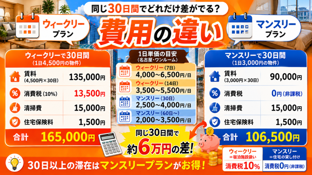 費用の違い:同じ30日間でどれだけ差がでるか