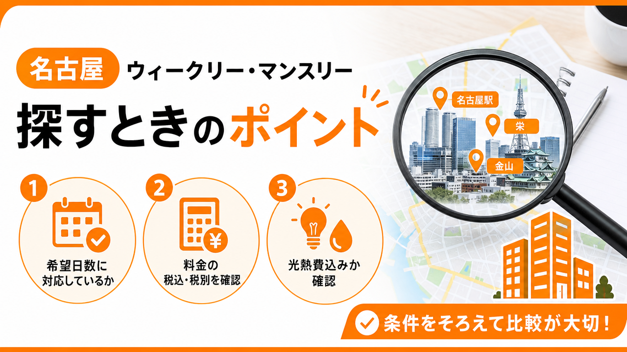名古屋でウィークリー・マンスリーを探すときのポイントの図解