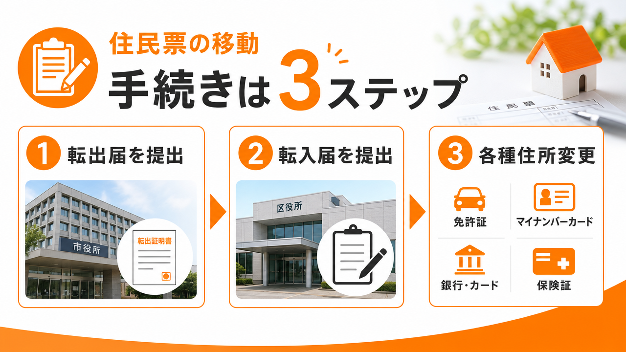 住民票を移すことを決めた場合の手続きの流れの図解