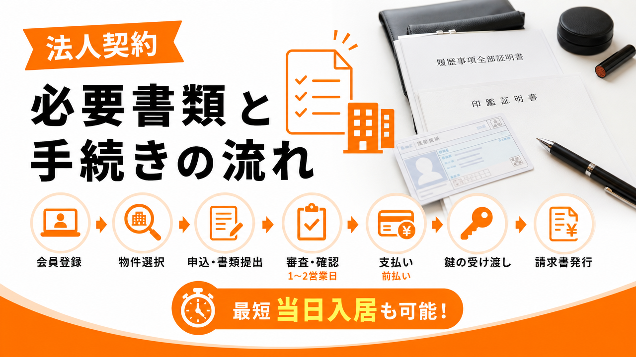 法人契約に必要な書類と手続きの流れの図解