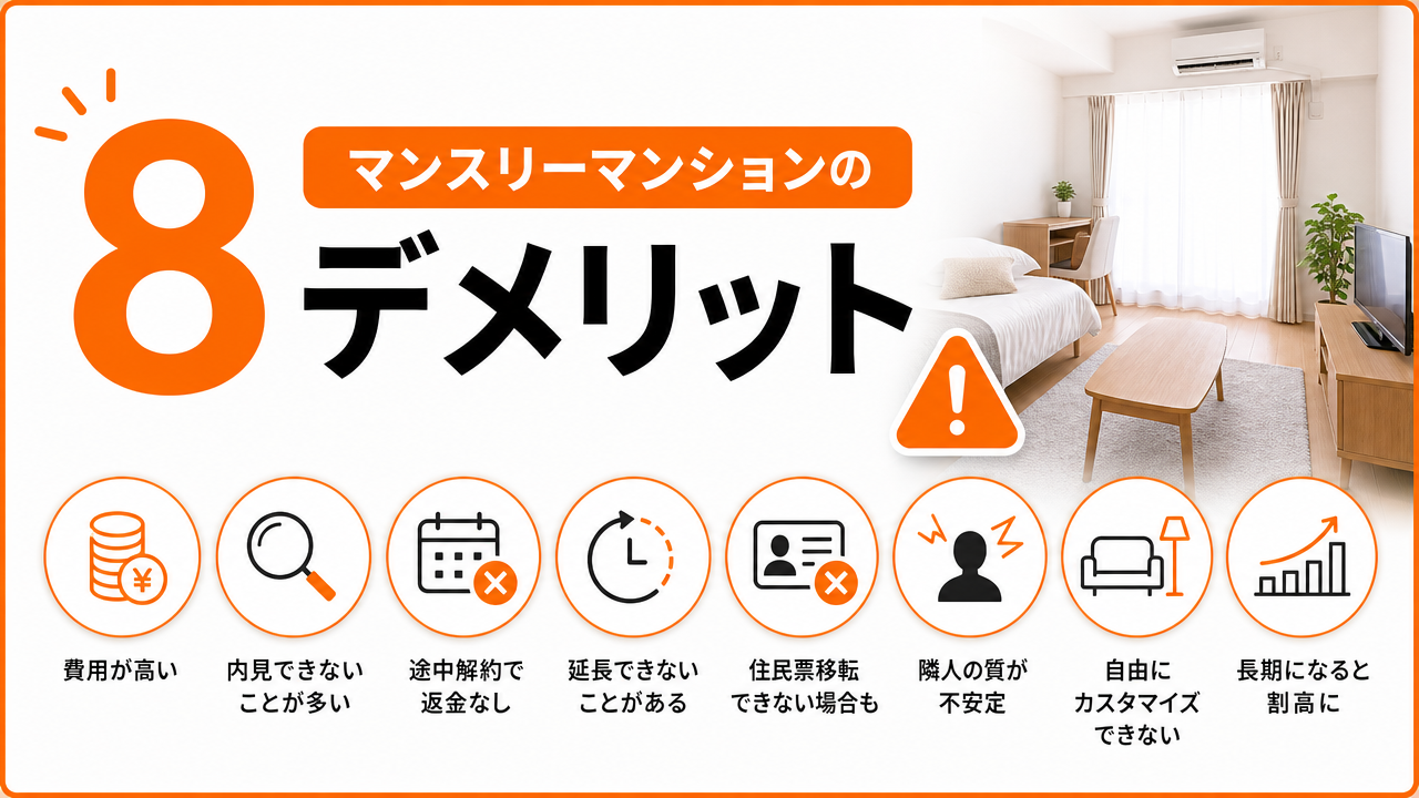 マンスリーマンションの8つのデメリットの図解