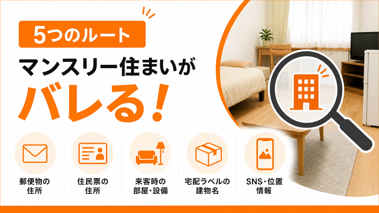 マンスリーマンション住まいがバレる主なルートの図解