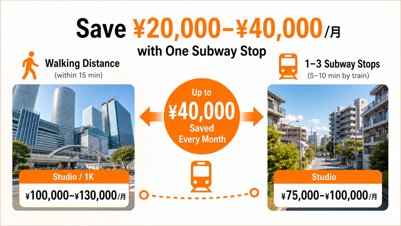 Price Ranges: Walking Distance vs. One Subway Stop Awayの図解
