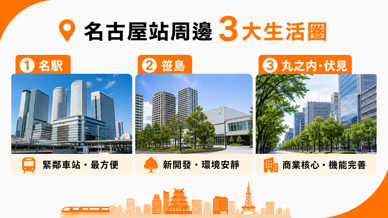 名古屋站周邊各地段介紹の図解