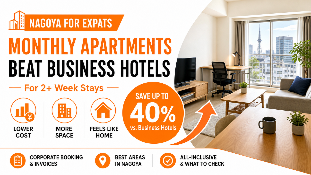 Corporate Housing in Nagoya for Expats | Monthly Apartments vs Hotels, Cost & How to Bookのアイキャッチ